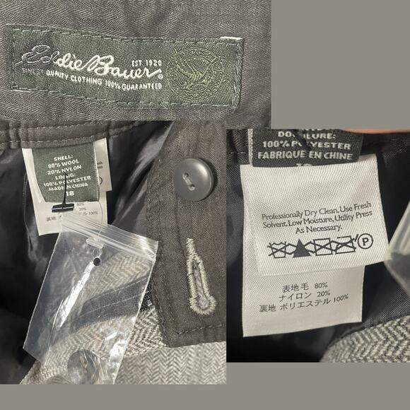 NWT Eddie Bauer Wool Blend Tweed Herringbone Dress Trousers Pants Gray 18 Lined - Picture 15 of 16